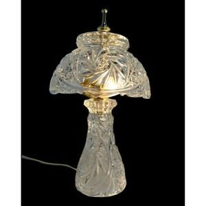 Vintage Mid Century Etched/ Crystal Glass Floral Table Lamp Frosted Glass 60s 70